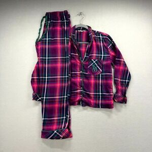 Victorias Secret Flannel Pajama Set Shirt Pants Womens XS Pink Plaid Classic PJs